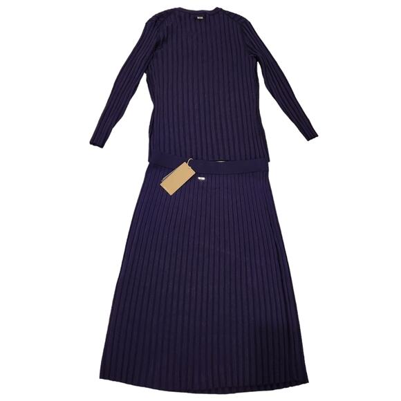 Boss Italian knit ribbed purple skirt suit size large - Picture 2 of 8